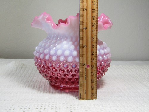 Fenton Cranberry Opalescent Hobnail Ruffled Rose Bowl 5" - Picture 6 of 6
