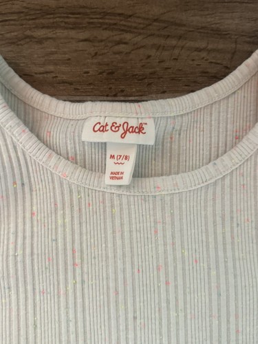 Cat & Jack Girls Ribbed White Stretch Size Medium (7/8) Splatter Color Shirt - Picture 2 of 6