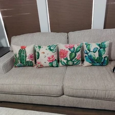 Set Of 4 Colorful Cactus Printed Throw Pillows Southwestern Boho Farmhouse 18x18