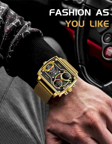 2024 New Men Watch Gold Quartz Led Sport Waterproof Digital Male WristWatch - Picture 5 of 6
