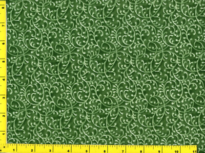 Fancy Dotted Curls on Olive Green Quilting & Sewing Fabric by the Yard  #1034