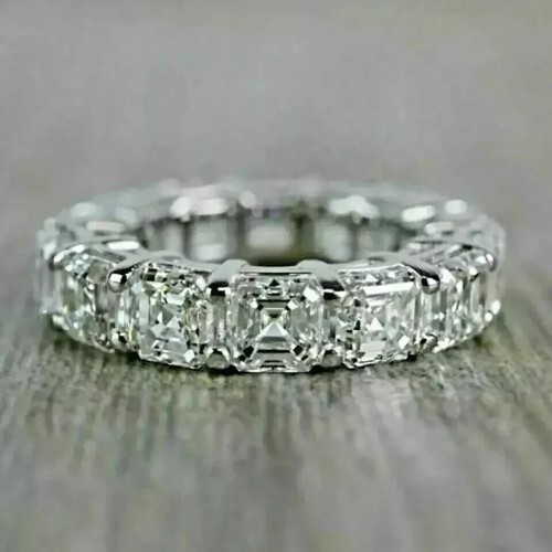 5.85Ct Asscher Cut Simulated Diamond Eternity Ring 925 Sterling Silver Size 6.5 - Picture 6 of 7