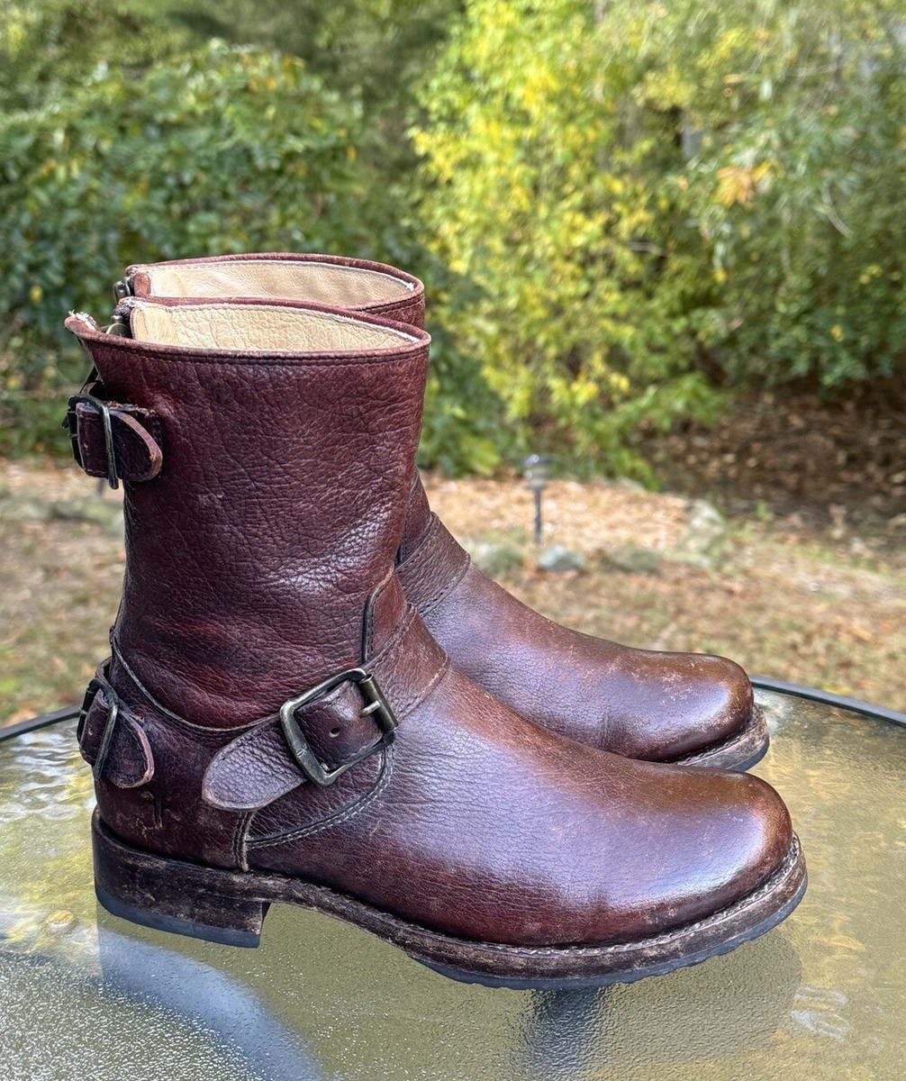 Frye Veronica Brown Zip Short Moto Boots Womens Size 10 B Leather Buckle Frye Veronica 6 main image 2