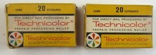 PAIR LOT TECHNICOLOR PRE-PAID PROCESSING MAILER FOR 20-EXPOSURE 35MM FILM w/BOX
