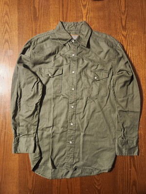 C.E. Schmidt Workwear Men's Western Shirt Med Solid Grn Long Sleeves Pearl Snaps