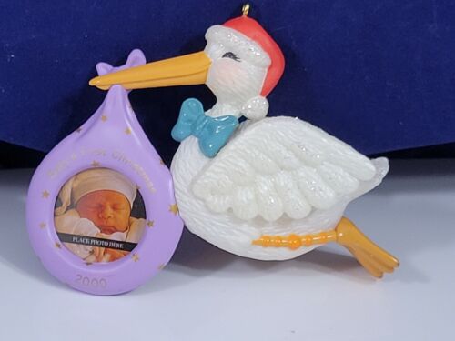 Vintage Christmas Ornament Hallmark Baby's First Christmas STORK Photo Frame
