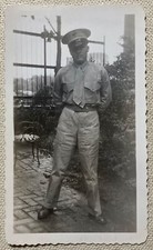 Soldier On Patio 1942 Military Man Uniform Vintage Photo Black  White