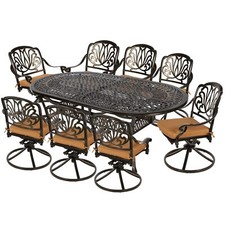 9-Piece Outdoor Patio Dining Set W/ 8 Swivel Rocker Chair, 1 Oval Table, Cushion
