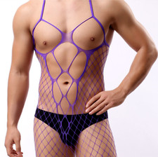 Mens Open Chest Bodysuit Underwear Fishnet Body Stockings Sexy Costume Outfit DL
