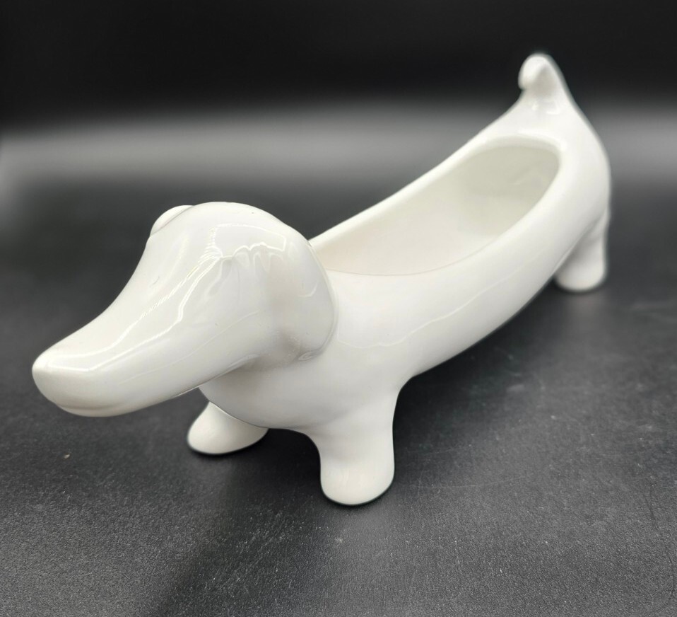 Dolomite Pier Imports White Dachshund Wiener Dog Cracker Dish