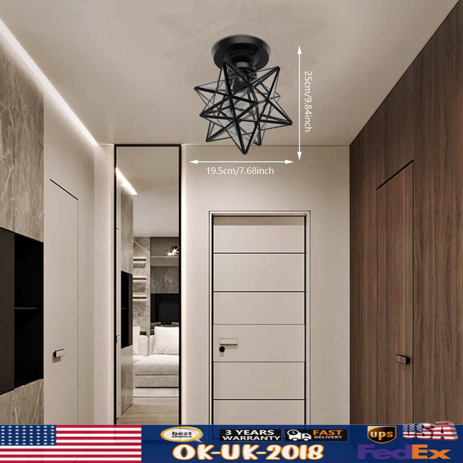 Moravian Star Flush Mount Ceiling Light Lamp Glass Lighting Fixture Durable NEW