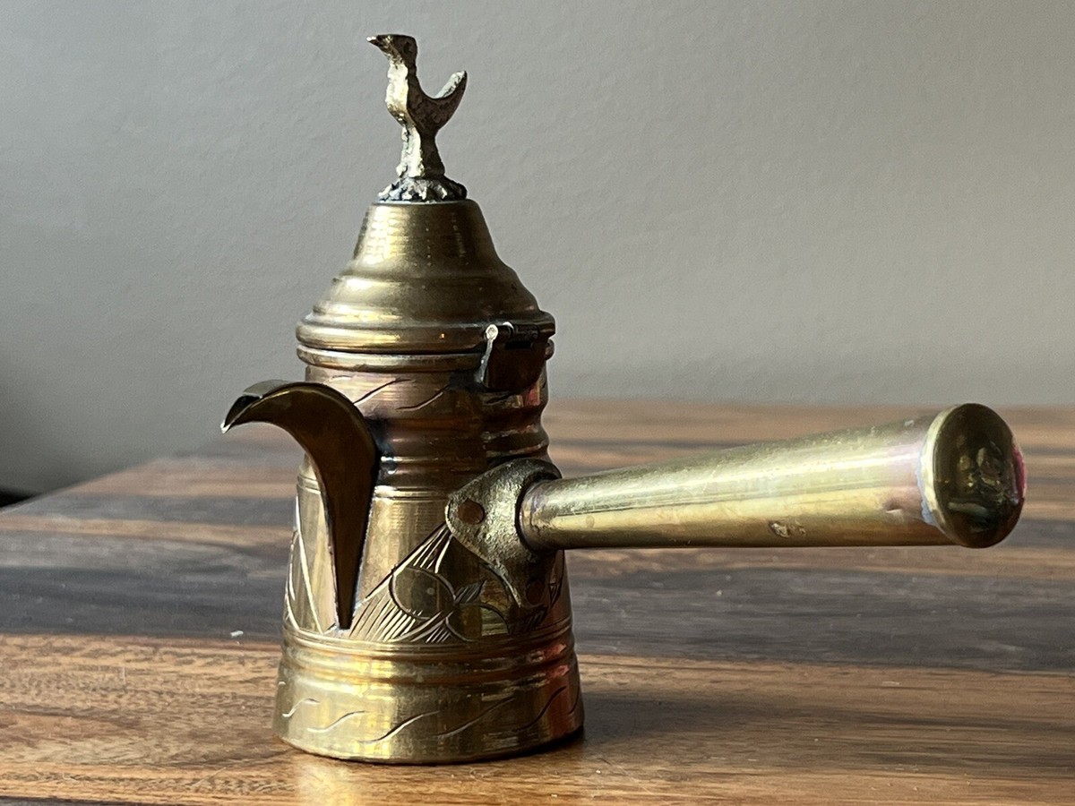 ANTIQUE TURKISH CEZVE COFFEE POT - HANDMADE COPPER BRASS - H