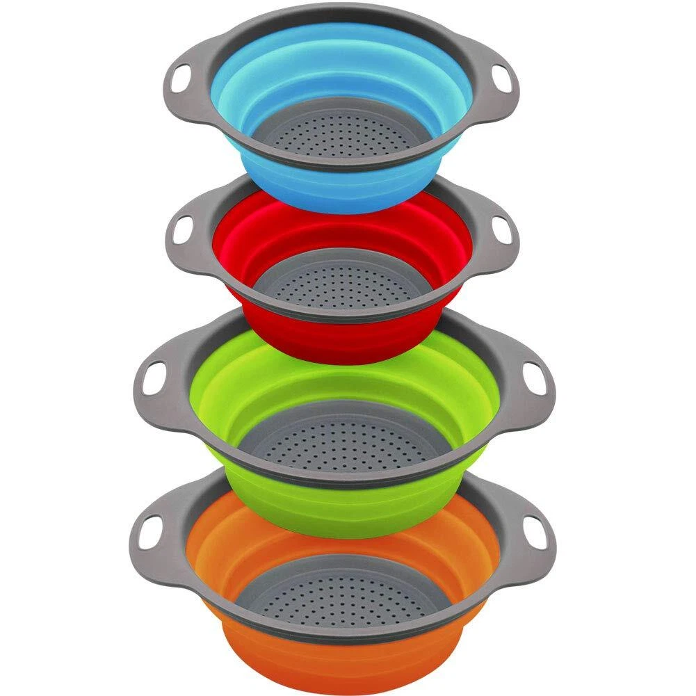 4 Pack Collapsible Silicone Colander Kitchen Food Strainers for Fruit Vegetables