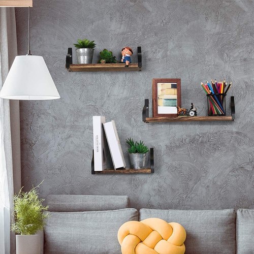 3 Pcs Floating Shelves Wall Mounted Wood Display Racks for Living Room Bedroom - Picture 3 of 10