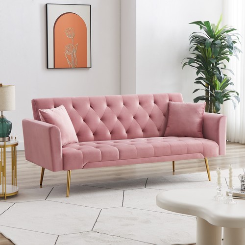 71" Velvet Futon Sofa Bed 2 Pillows 3 Adjustable - Picture 27 of 43