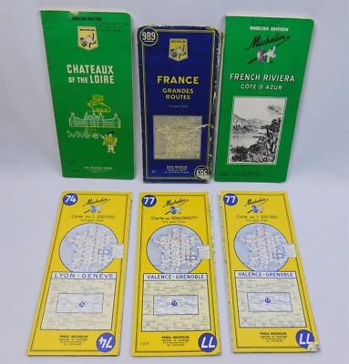 6 Vtg Michelin Guides Maps France 1960s Booklets & Fold Out Maps French English