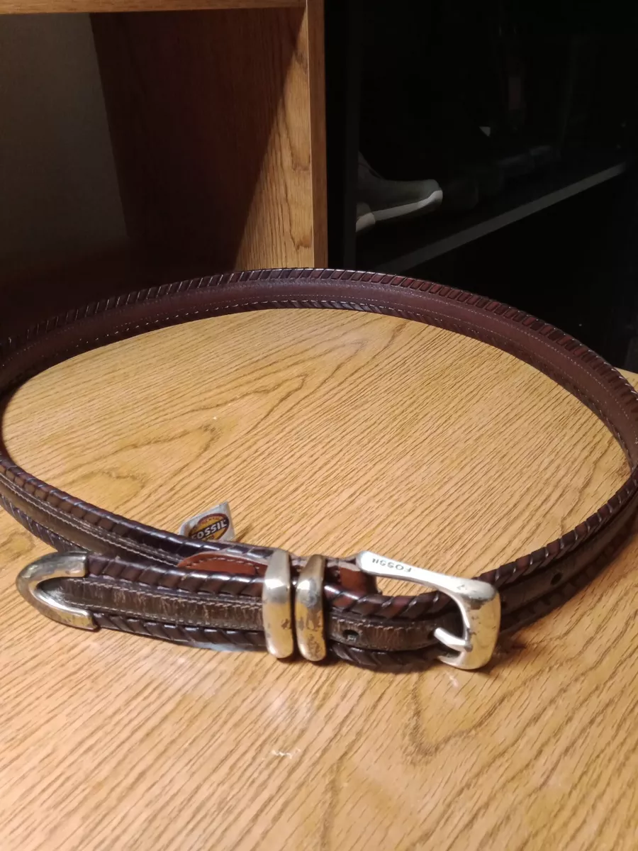 FOSSIL LEATHER BELT Brown size 38 woven braided Cowhide eBay
