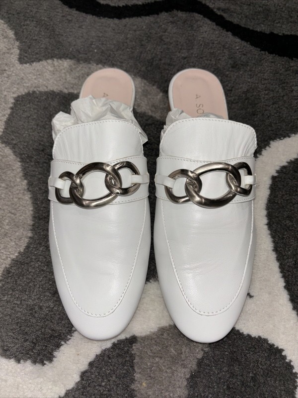 A. Soliani White Italian Leather Mule Slides with Chain Size 38