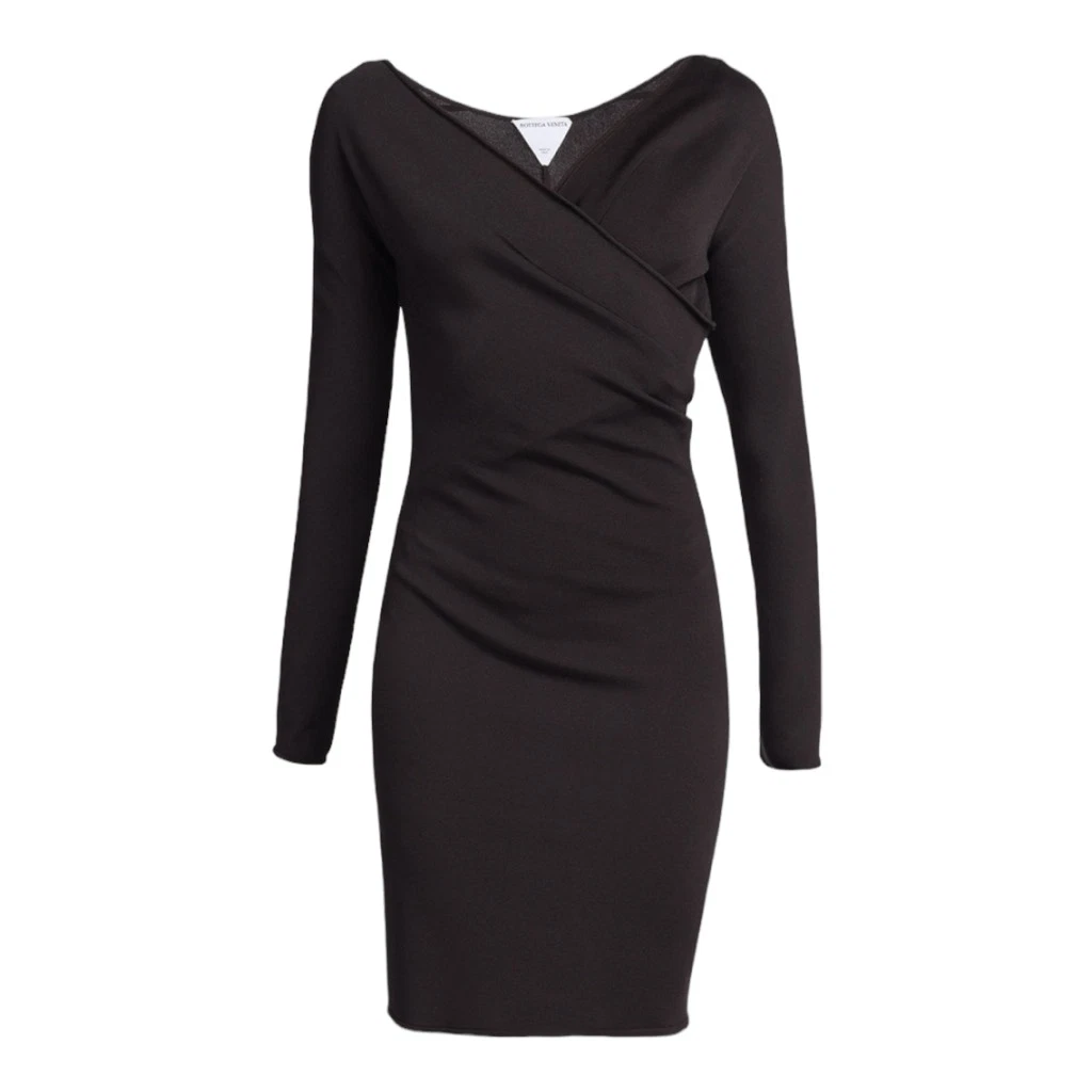 Abito tubino Bottega Veneta marrone finto scollo a V taglia large nuovo con etichetta