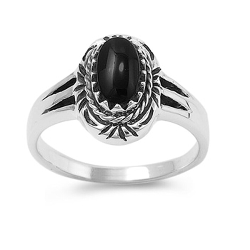 Women 13mm 925 Sterling Silver Black Onyx Ladies Vintage Style Ring Band