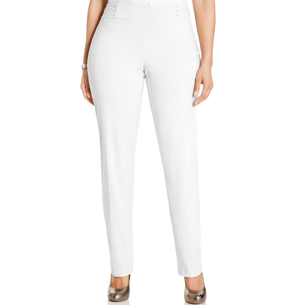 JM Collection Womens White Flat Front Slim Leg Casual Pants Plus 28W BHFO 3895