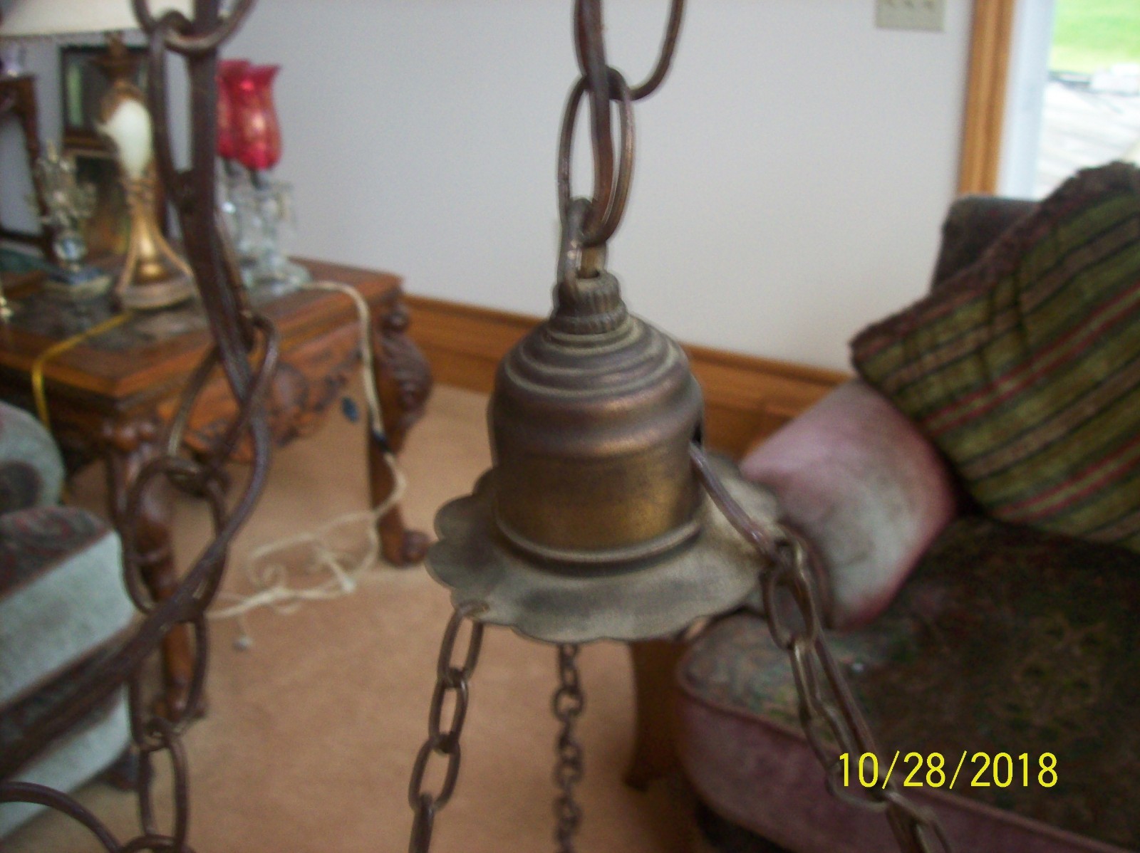 Hanging Swag Vintage GWTW Colonial Amber Brown Window Floral Ceiling Fixture
