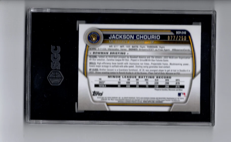 2023 Bowman Chrome Jackson Chourio #BDC246 Purple⭐️💥🎯 SGC Graded 9.5 250 - Image 2 of 2