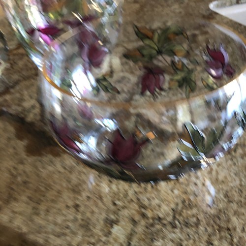 vintage hand painted decorated round glass bowl Vase And Pitcher - Flowers - Picture 2 of 10