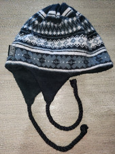 boys TURTLE FUR knit WINTER HAT fleece lined SIZE 6 TO 10 BLACK GRAY warm  
