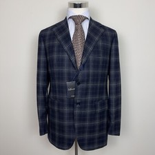 BLAZER SARTORIA PARTENOPEA BLU PLAID LUSSO LANA FLANELLA ISAIA ATTOLINI 52 NUOVO CON ETICHETTE