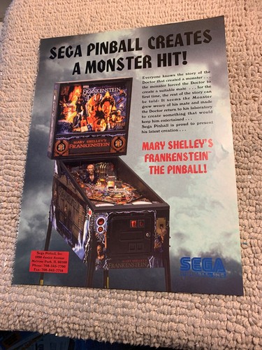 original ad 11-8 1/4” Frankenstein  Sega Pinball ARCADE GAME FLYER