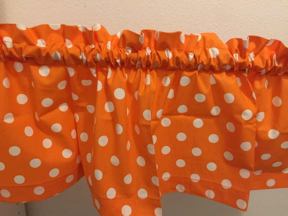 Orange W hite Polka Dot Retro Fall Window Curtain valance 42x14 ready to ship - Image 3 of 3