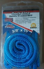 Blue Dock Line 3/8'' x 15' MFP Floating Boater Sports Braided 12'' eye NOS