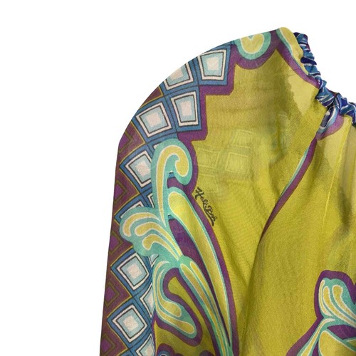 Blusa de cabaña para mujer Hale Bob manga campana de seda boho festival verde floral XS - Imagen 4 de 10