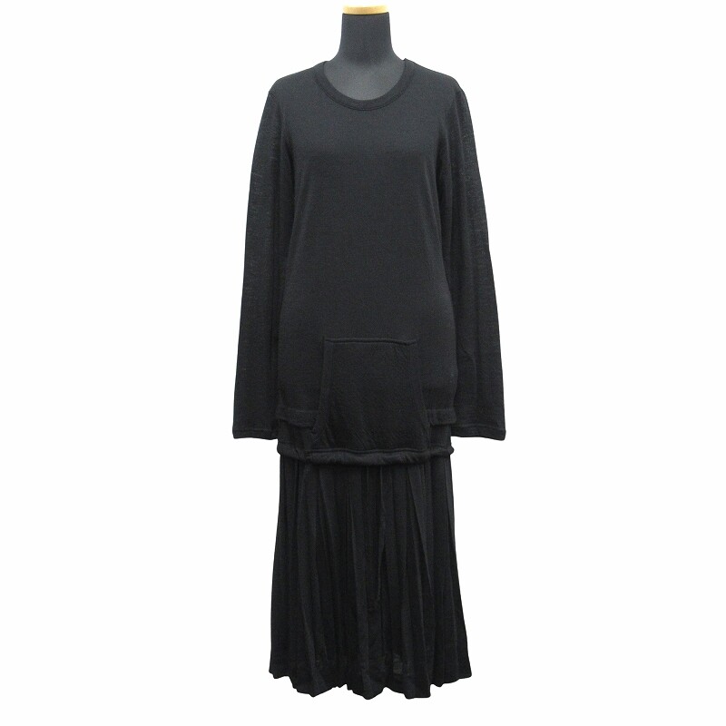 11Aw Yohji Yamamoto Noir Pleated Skirt Docking Wool Knit One Piece 