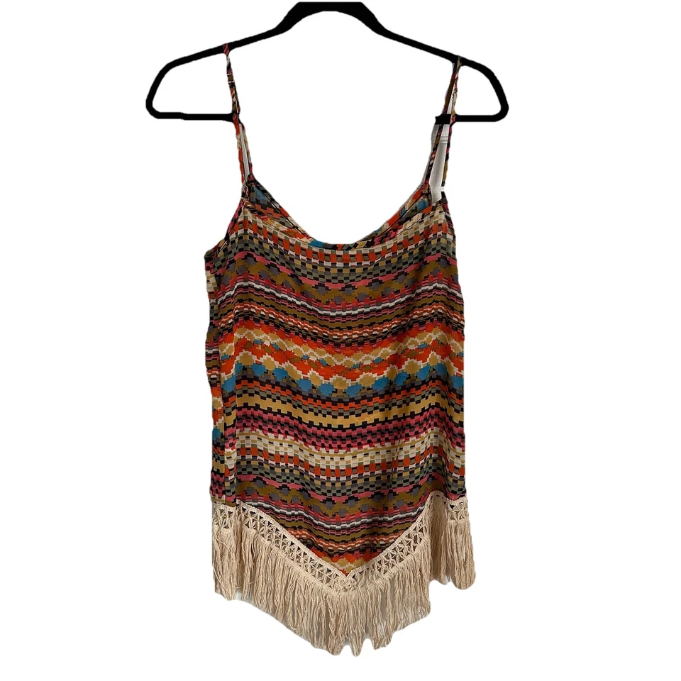Camisola sin mangas con dobladillo asimétrico con flecos para mujer talla S Boho Festival Coachella Hippie Foto 2 de 4