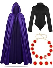 Raven Costume Women Purple Hooded Cloak Cape Long Sleeve Bodysuits Red Gem