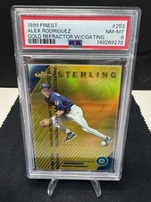 1999 Finest #253 Alex Rodriguez Gold Refractor w/ Coating 010/100 PSA 8 Mariners