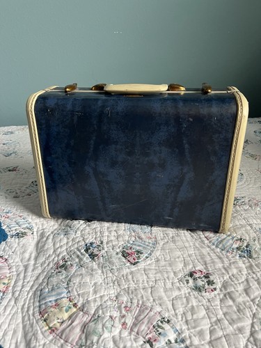 Vintage Blue samsonite Small Suitcase Train Case Luggage