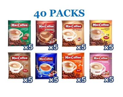 MacCoffee 3 in 1 Instant Coffee Mix Variety Pack 40 Sachets 8 Flavors Bulk