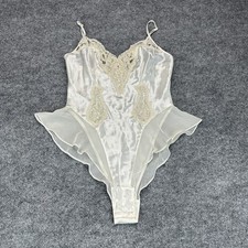 Vintage Victoria  s Secret Gold Label Ivory Satin Lace Teddy XS Beaded NWT 90s
