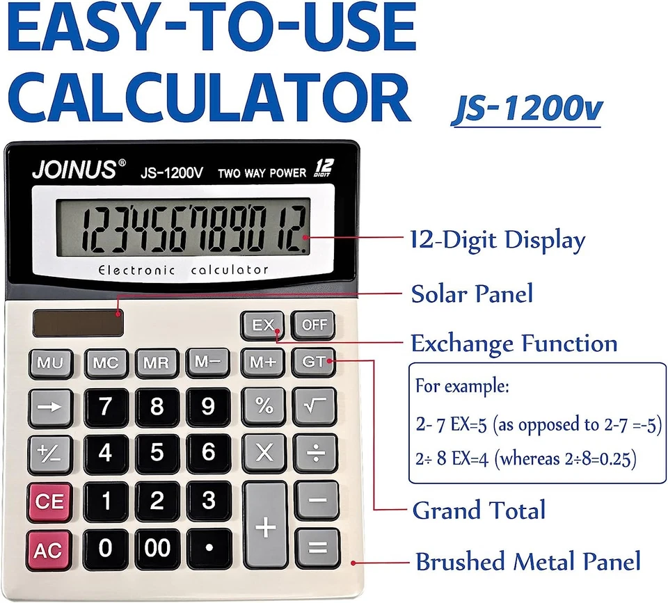 Electronic Calculator 12-Digit JOINUS JS-1200V – Large Screen, Battery Powered - Image 4 of 4