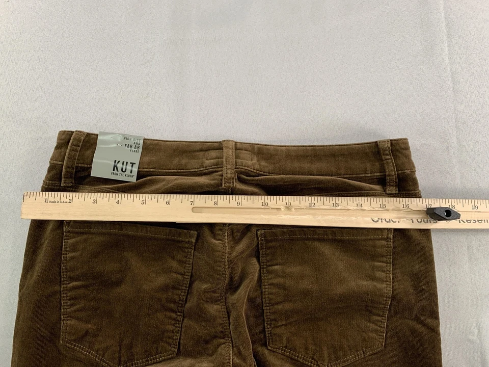 Pantalones KUT From The Kloth para mujer 8 marrón Ana Fab Ab tiro alto acampanados pana Foto 4 de 4