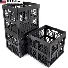 Eslite 3-Pack Collapsible Plastic Storage Crates,Foldable Crates for Black