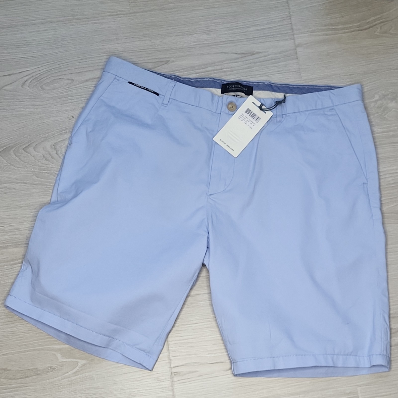 Scotch & Soda Men's Light Blue Cotton Chino Shorts Button Closure 38in Waist