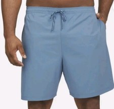 Lands' End Men s S Swim Shorts Solid Blue Drawstring Elastic Waist Pockets