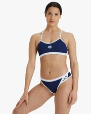 Arena Women's Icons Solid Two-Piece Swimsuit Cross Back Bikini -Navy Blue  Sz 38