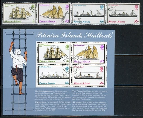 PITCAIRN ISLANDS 147-50a SG157-60,MS161 Used 1975 Ships set of 4+MS CV$13