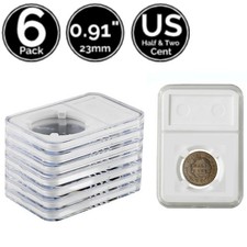 6 Pack 23 mm Slab Coin Snap Holder  US Classic Braided Hair Half Cent & Two Cent
