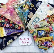 JUNK JOURNAL ~MICHAEL MILLER Fat Quarter bundle of (8) New Quilting 100% Cotton